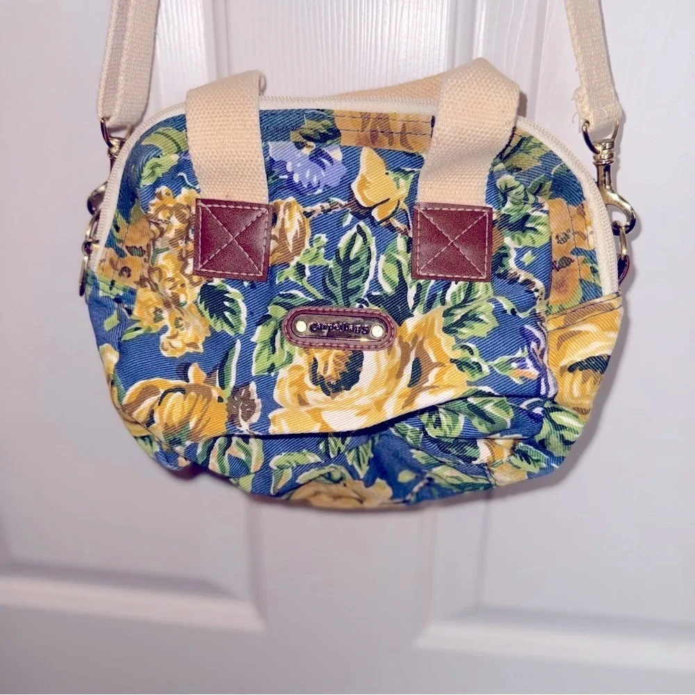Carpet Bags - Floral Crossbody Bag with Leather Accents